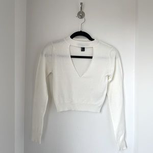 White knit crop top with choker and deep neckline — Forever 21